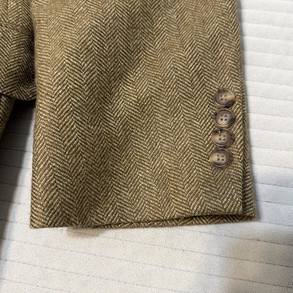 Lands End Brown Herringbone Sport Coat Mens 42R Tweed Wool Jacket Blazer